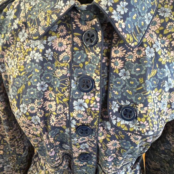 Anthropologie Elevenses Glajevica Floral Blue Trench Coat Size 8 - Picture 2 of 7